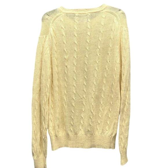 Men’s Vintage IZOD Lacoste Cable Knit Sweater, Linen-Cotton Blend Light Yellow L - Picture 4 of 5